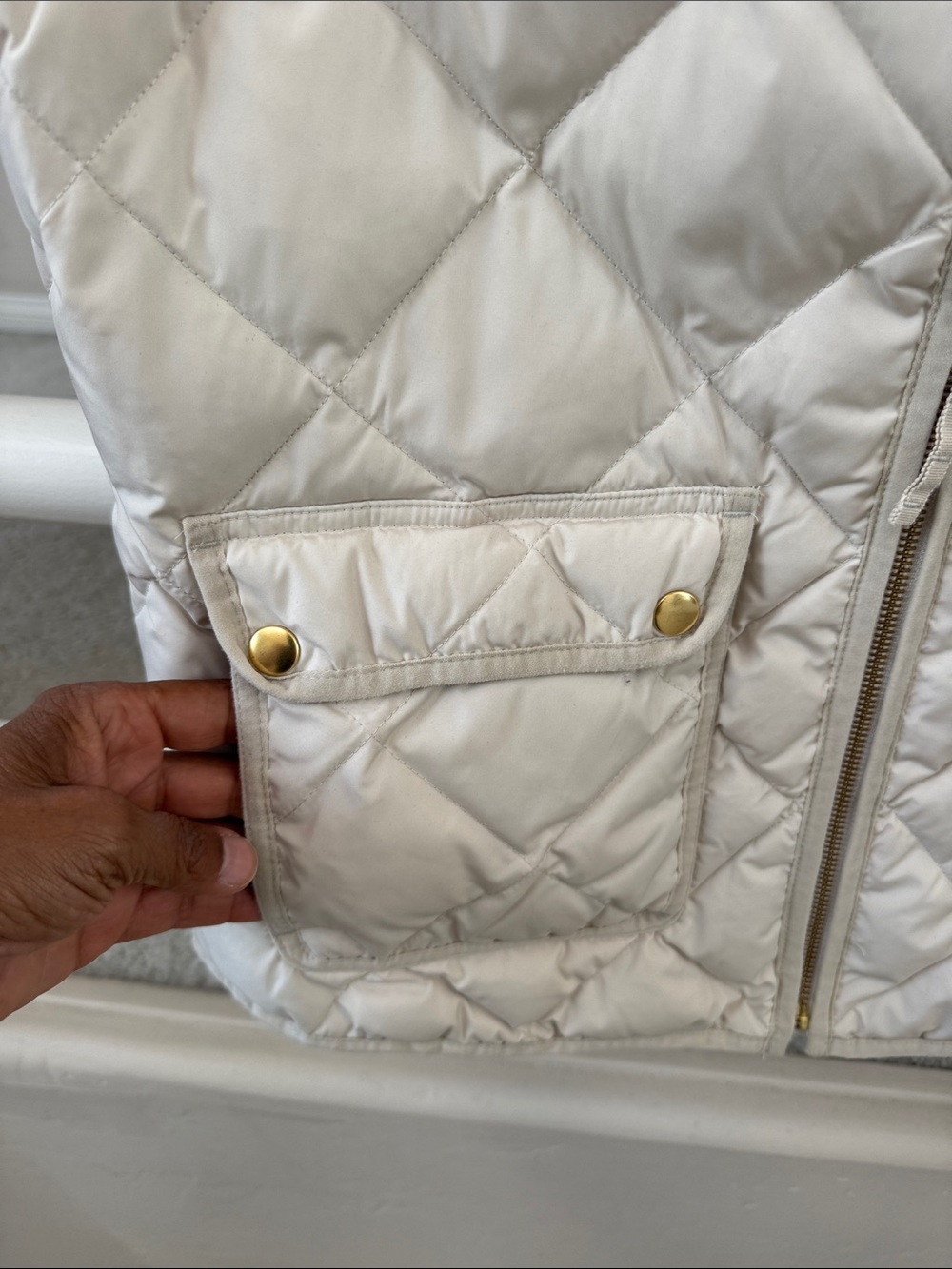 J. Crew Quilted Cream Puffer Vest with Gold-Tone Snaps - Picture 3 of 6